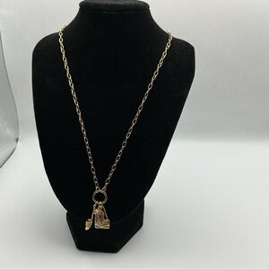 Kate Spade Gold Tone Charm Necklace Purse Heels Pave Long NWOT